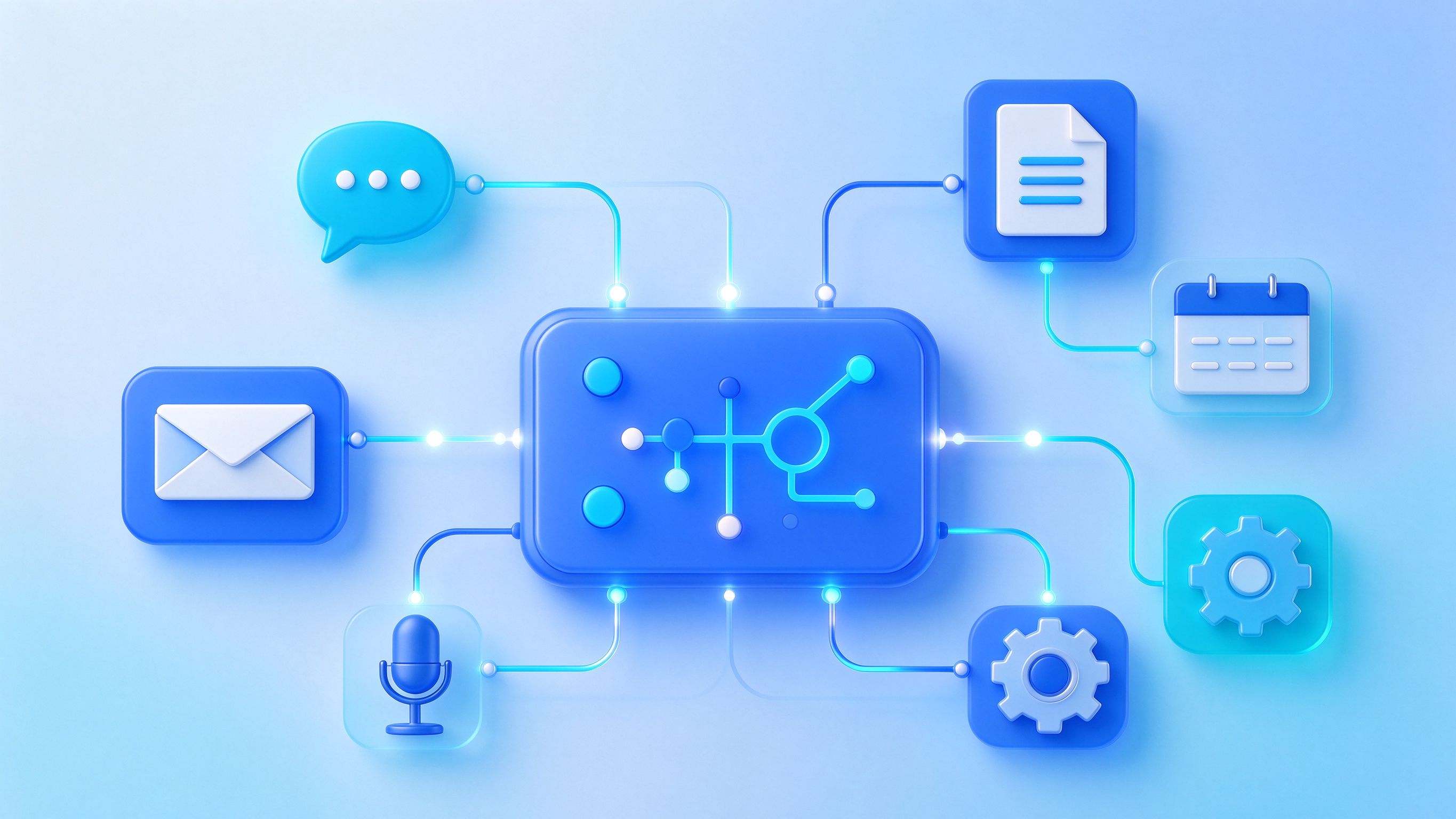 One central AI workflow connecting chat, documents, tables, email and meetings
