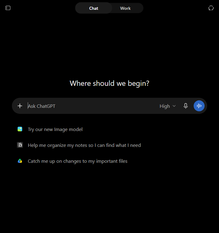 The ChatGPT homepage where you start chatting